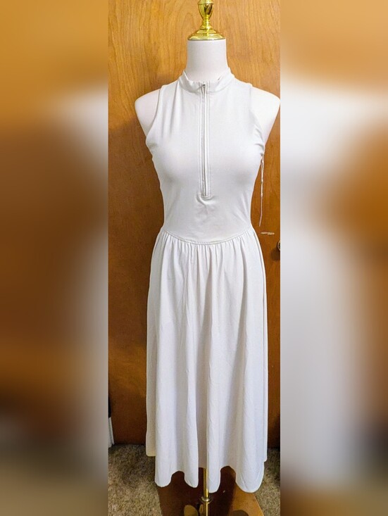 Zella Dresses & Skirts - Zella Sleeveless White Gathered Waist Maxi Dress